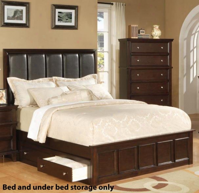 Queen Size Platform Bed With Under Bed Storage In Rich Cappuccino Finish