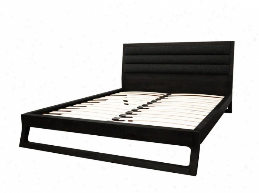 Queen Size Platform Bed With Upholstered Headboard In Black Finish