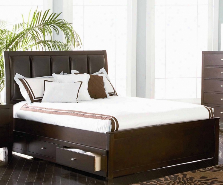 Queen Size Platform Storage Bed In Deep Brown Finish