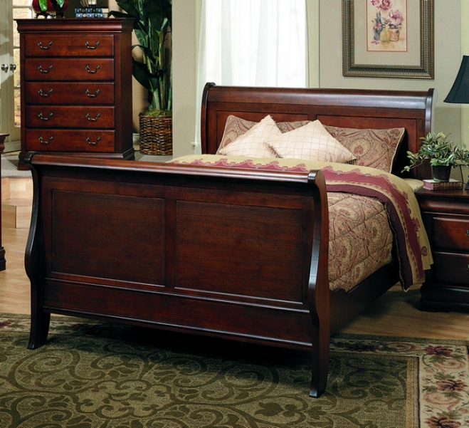 Queeen Size Sleigh Bed In Quality Cherry Wood Finish
