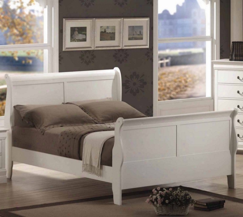 Queen Size Sleigh Bed Louis Philippe Style In White Finish