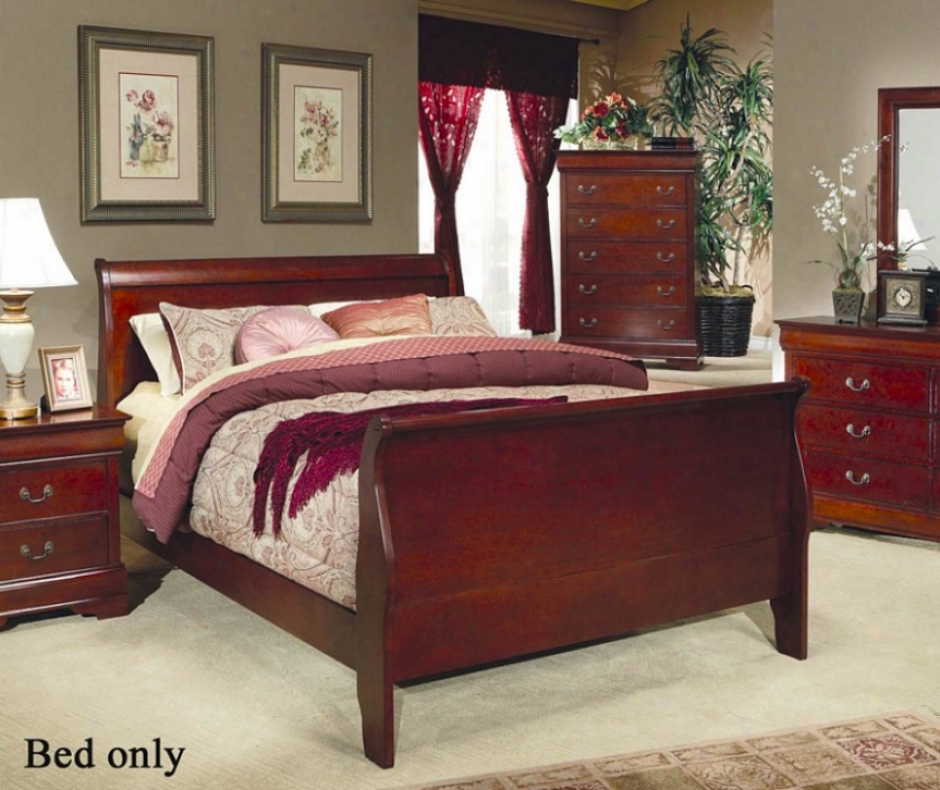 Queen Size Sleigh Bed Louis Philippe Style In Cherry Finish