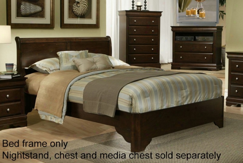 Queen Size Sleigh Bed With Bracket Foot Design In Cappuccino Finish