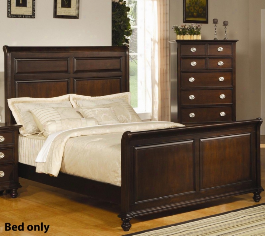 Queen Size Sleigh Bed With uTrned Feet In Deep Cappuccino Finish