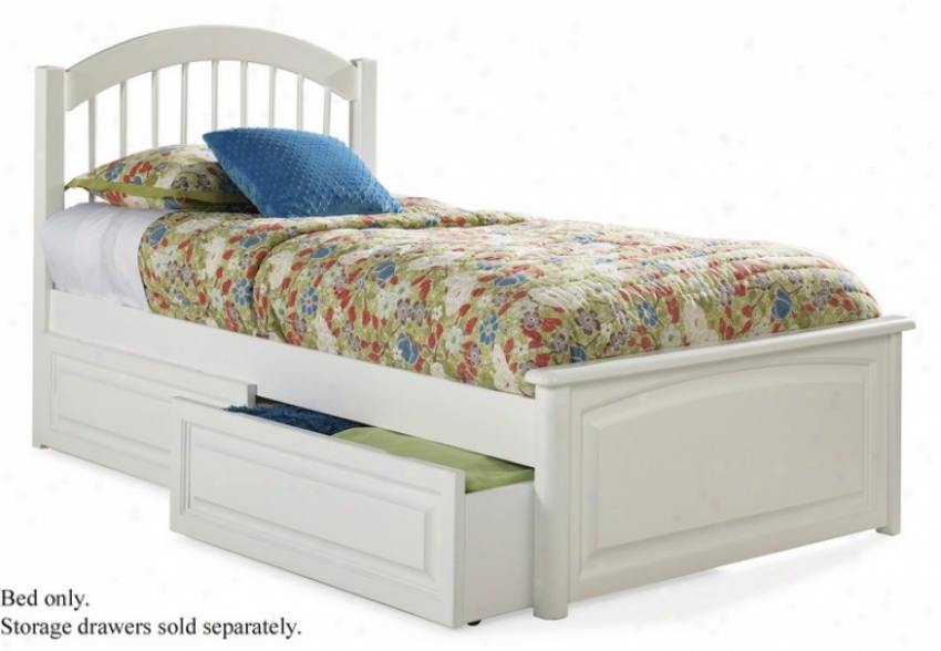 Queen Size Windsor Style Platform Bed With Raised Array Footboard White Finish