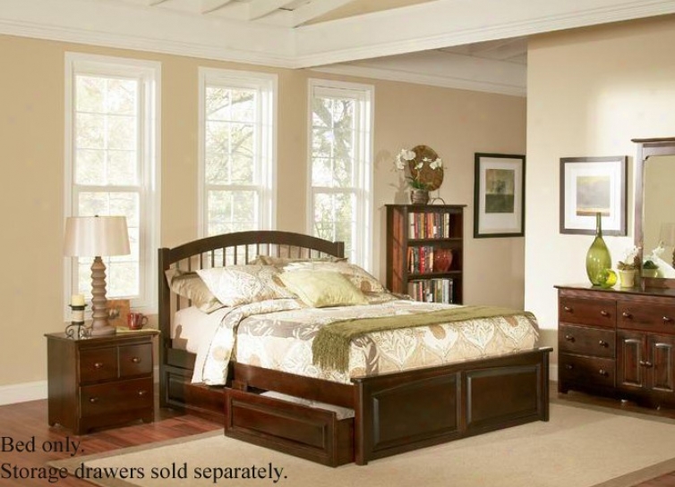 Queen Size Windsor Style Platform Bed With Raised Array Footboard Antique Walnut Finiah