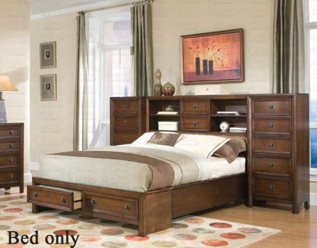 Quene Size Bed In Walnut Finish