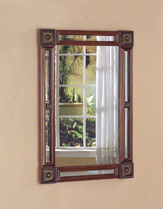 Rectangle Cherry Finish Mirror With Gild Leaf Accents