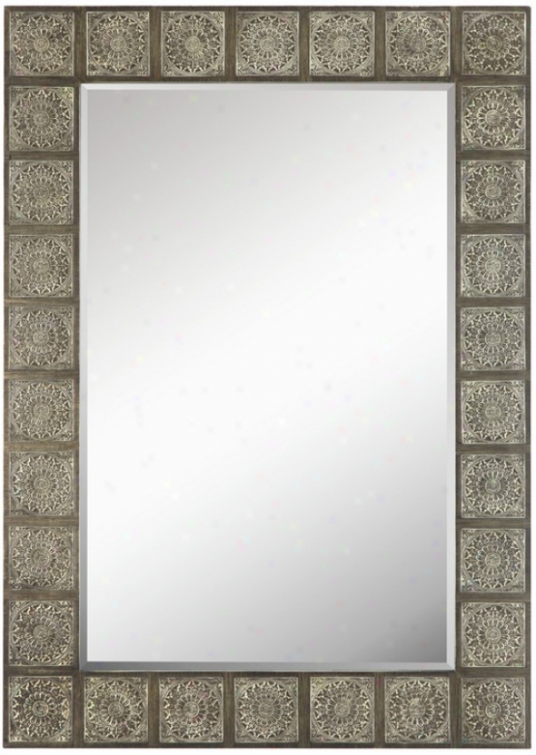 Rectangular Beveled Wall Mirror In Burnsihed Silver Polish