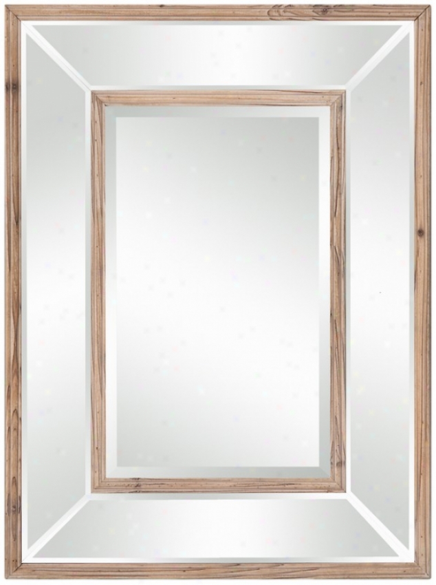 Rectangular Beveled Wall Mirror In Natural Wood Finish