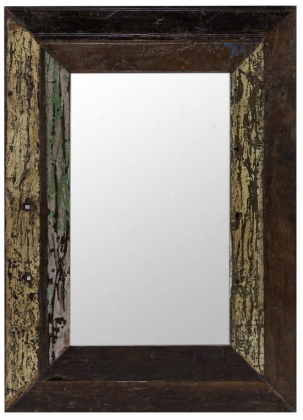 Rectangular Beveled Wall Mirror In Rudtic Wood Finish