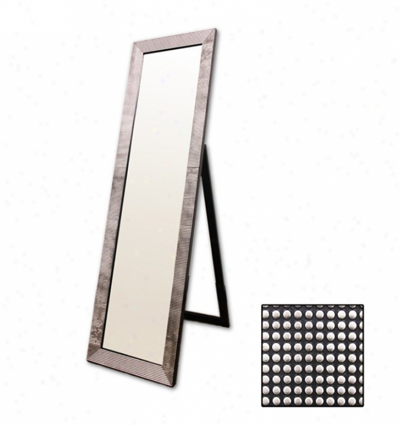 Rectangular Flpor Mirror With Pearl-like Studs In Black Finish