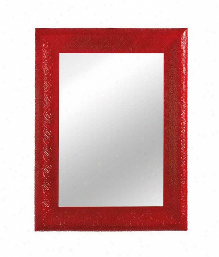 Rectangular Wall Mirror Embossed Pattern In Lacquer Red