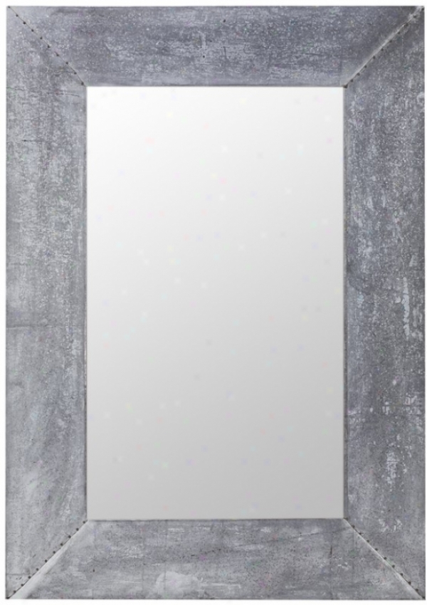 Rectangular Wall Mirror In Distressed Silver Metal Finish