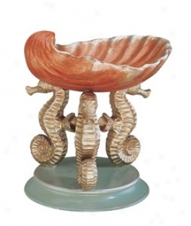 Resin Bowl - Sea Horse And Seashell In Golden Finish