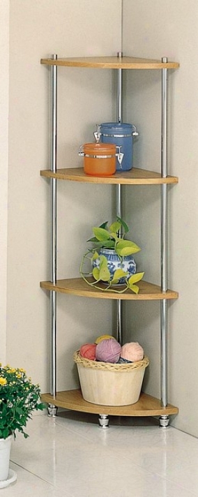 Retro 4 Tier Chrome Corner Rack WithW ood Shoal Tops