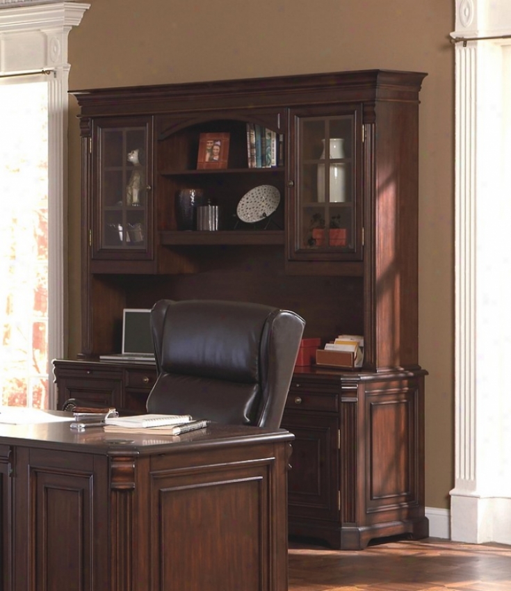 Rich Cappuccino Finish Home Office Credenza Desk With Hutch