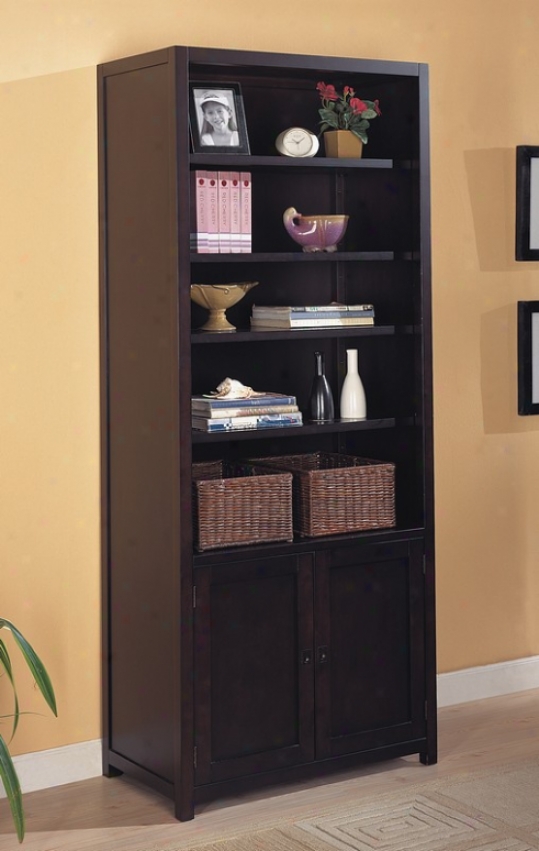 Rich Tobacco Finish Storage Cabinet Bookcase With Baskets