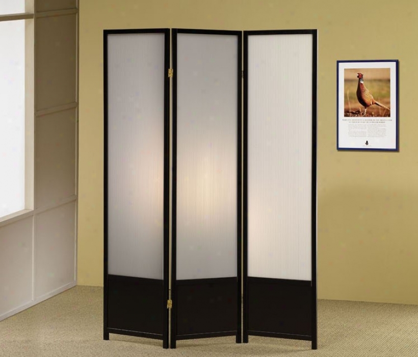 Room Divider Array Folding Screen Through  Translucent Inserts In Black Finish