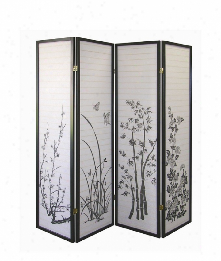 Room Divider Panel Screen With Floral Silhouettes Design