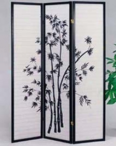 Room Divider Panel With Bamboo Design In Black Finish