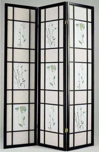 Room Divider Panel Wifh Floral Print In Black Finish