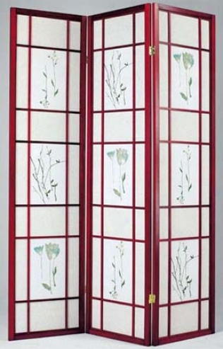 Room Divider Panel With Floral Print In Cherry Finish
