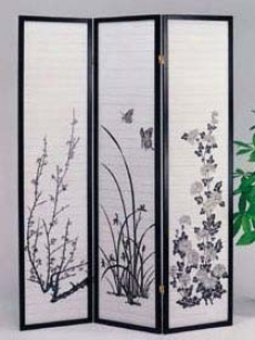 Room Divider Panel With Flower Design In Black Finish