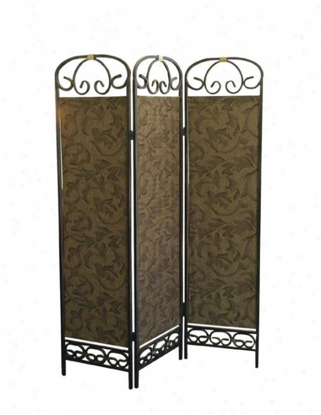 Room Divider Screen With Scroll Topper In Antique Gold Finish