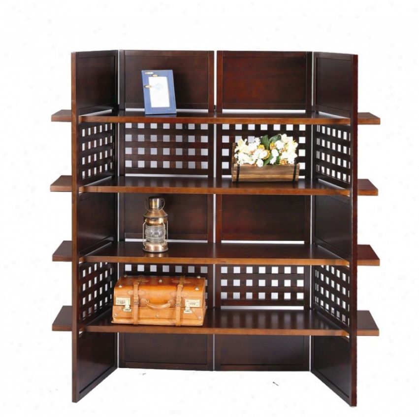 Room Divider With 4-panel Book Shelves In Walnut Finish