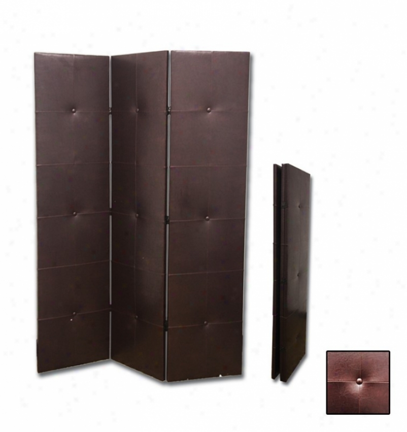 Room Divider Witn Button Tufted Design In Black Leatherette