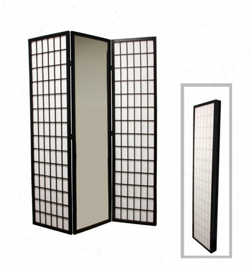 Room Divider With Mirror In Black Finish