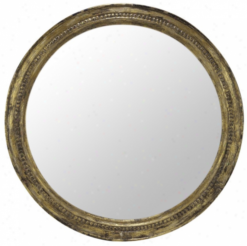 Round Fruitwood Wall Mirror In Old Gold Finish