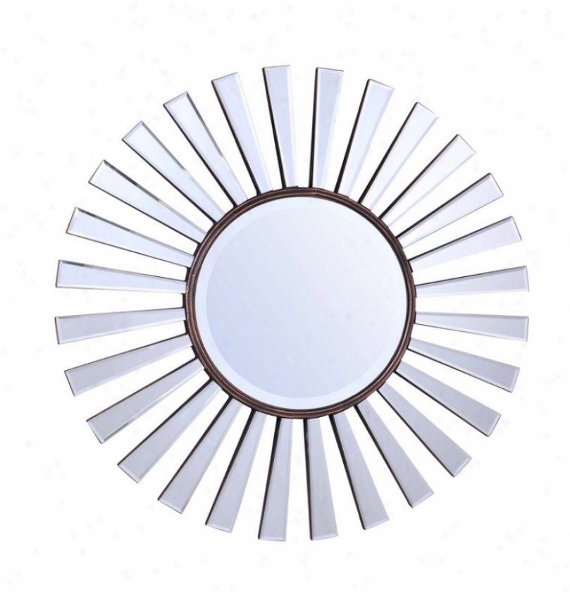 Round aWll Beveled Frameless Mirror In Dark Waln8t Finish