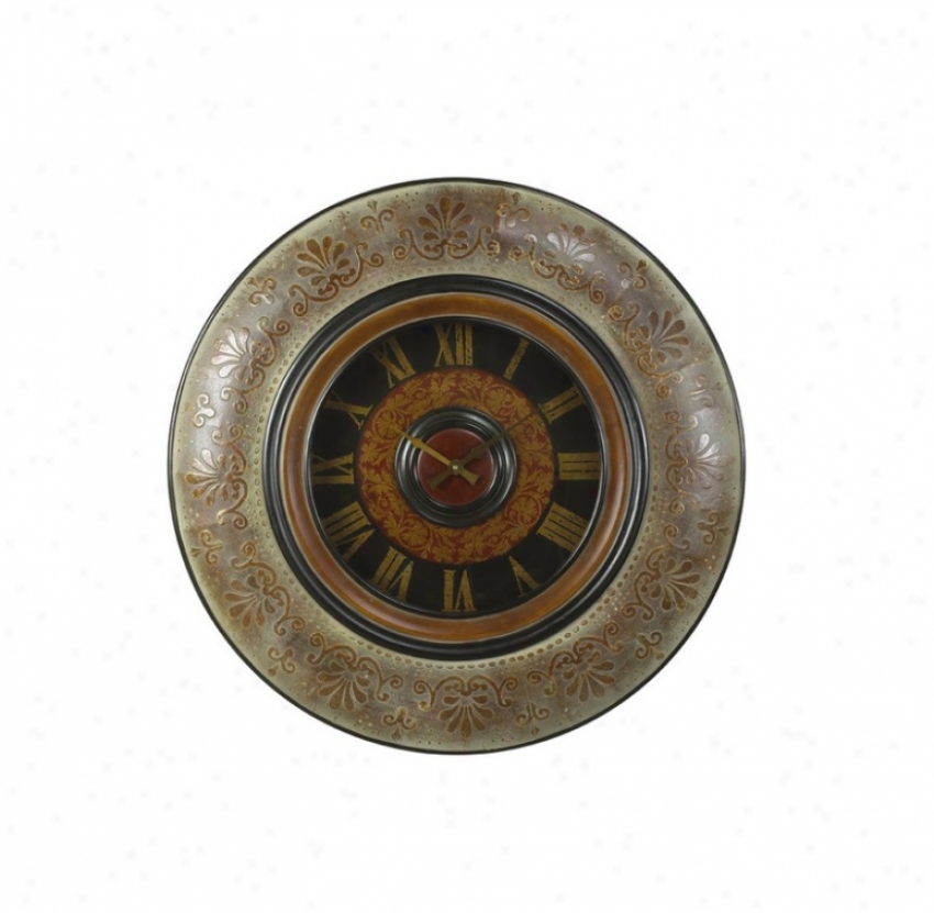 Round Wall Clock Antique Style With Aged Brick Frame