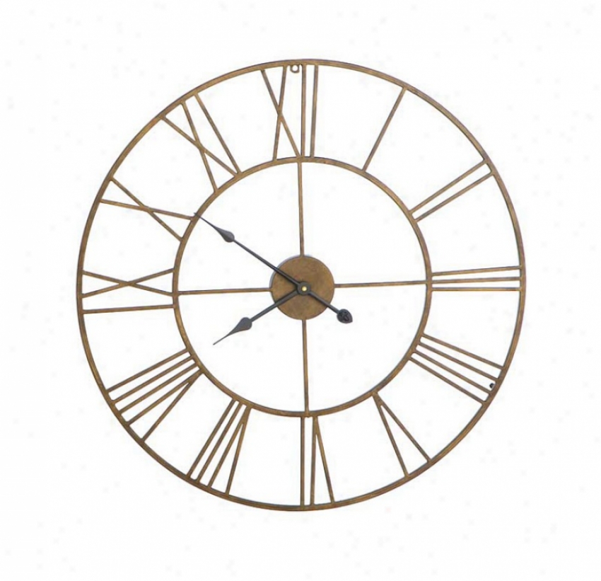 Round Wall Clock Open Roman Numeral Design In Antique Gold