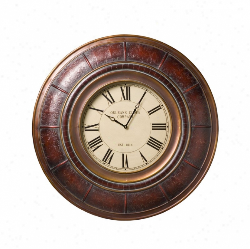 Round Wall Clock Traditional Style In Embossed Deep Red Finish