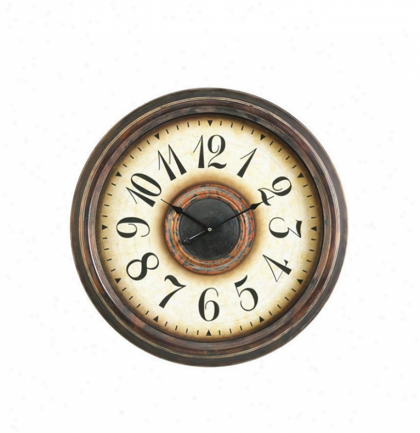 Round Wall Clock With Parchment Face In Aged Bronze Funish