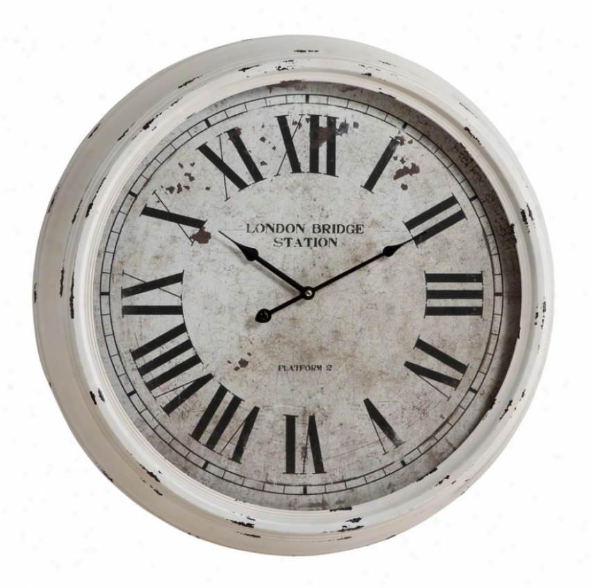 Round Wall Clock With Roman Numerals In Distressed White Finish