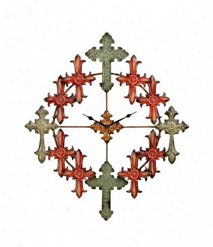 Round Wall Dcor Clock Cross Design In Multi Color