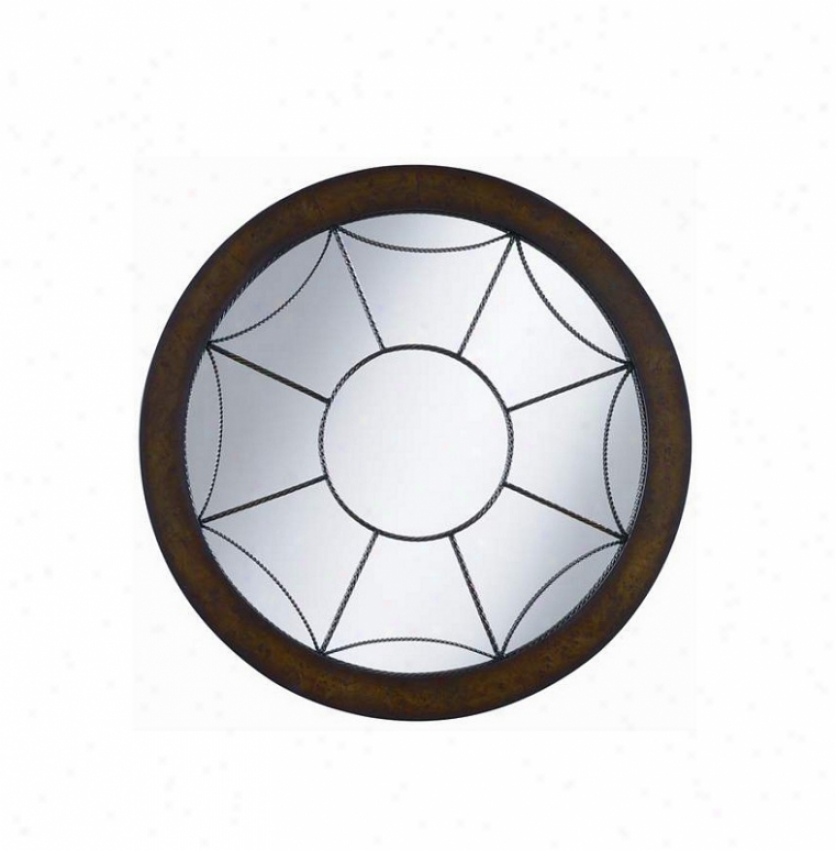 Round Wall Mirror Dcor Attending Copper Overlay In Chestnut Brown Finish