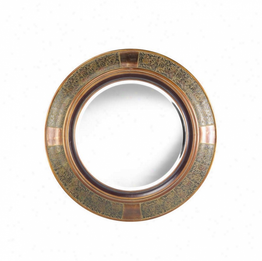 Rpund Wall Mirror In Aged Copper Finish With Cppper Accents