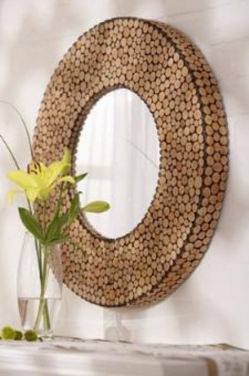 Round Wall Mirror In Brown Finish