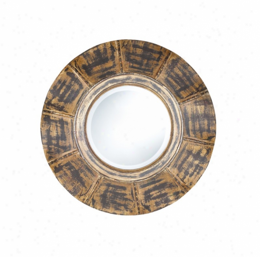 Round Wall Mirror In Distressed Tan And Black Finish