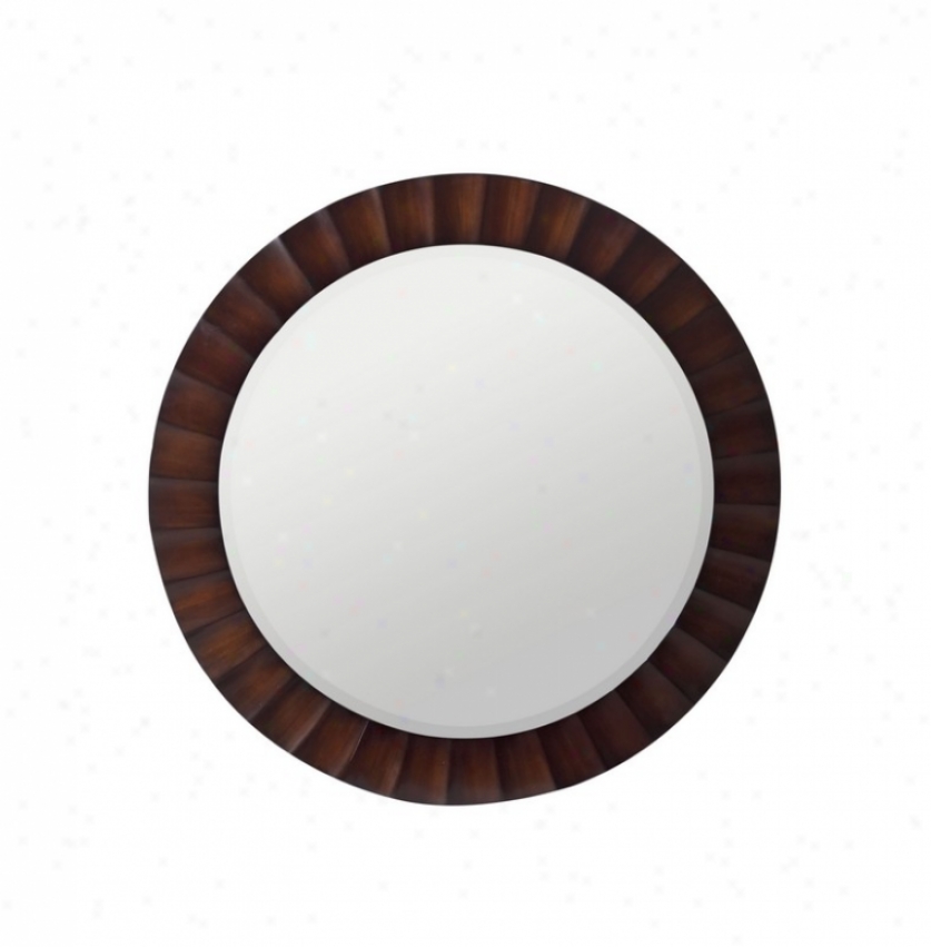Round Wall Mirror Transitional Style In Washed Brown