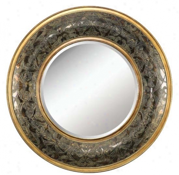 Round Wall Mirror With Floral Pattern In Abed Gold Finish