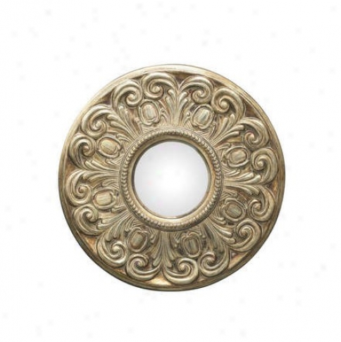 Round Wall Mirror With Thick Carved Frame In Tarnished Bronze Finish