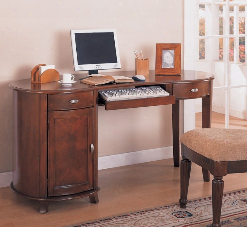 Rounde dComputer Desk In Cherry Finish