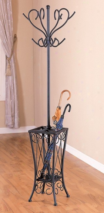 Sandy Black Finish Metal Coat Rack W /umbrella Holder