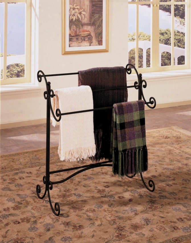 Scroll Metal Blanket Rack In Black Finish With Gold Highlights
